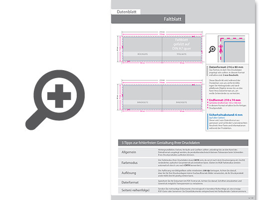 Product Bild faltblatt__gefalzt_auf_din_a7_quer__4-seiter__beidseitig_bedruckt_(4_4_farbig_+_2_sonderfarben_hks)